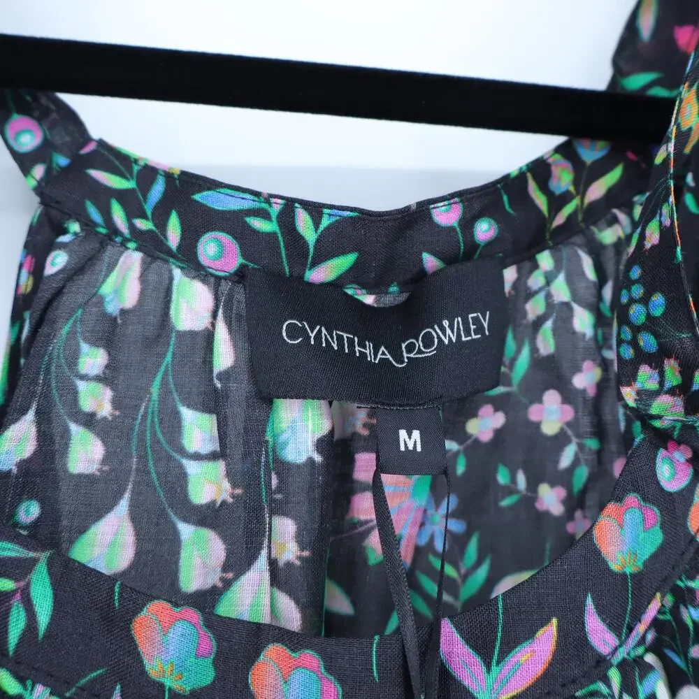 CYNTHIA ROWLEY Layla Floral Halter Dress Black NWT Knee Length Women's M - Picture 7 of 10